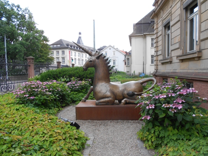 The random unicorn statue outside an official looking building in downtown Speyer. ?!?!  In other news, did you know that the unicorn was the official animal of Scotland?